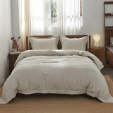 Simple&Opulence 100% Linen Duvet Cover Set with Embroidery Border Washed - 3 Pieces (1 Duvet Cover with 2 Pillow Shams) with Button Closure Soft Breathable Farmhouse - Linen, Queen Size Simple&Opulence