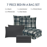 MaiRêve Queen Size Comforter Set Navy Blue, Classic Plaid Farmhouse 7 Pieces Bedding Set, All Season Lightweight Bed in a Bag with Sheets, Pillowcases & Shams MaiRêve