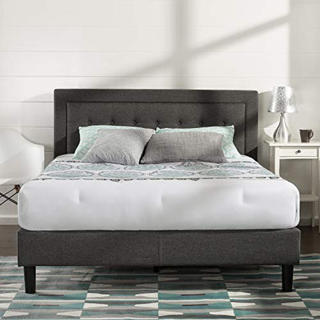 Zinus Dachelle King Upholstered Platform Bed Frame with Wood Slat Support in Dark Grey Zinus