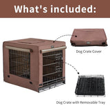 DONORO Dog Crates for Small Size Dogs Indoor Double Door Dog Kennels & Houses for Puppy and Cats, Collapsible Metal Contour Dog Cages (Brown, 24.0" L x 18.0" W x 20.0" H) DONORO