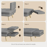 Gizoon Futon Sofa Bed, 70.9" Futon Couch with Adjustable Backrest, Removable Armrest for Extended Length, Mid Century Modern Loveseat for Living Room, 6 Wood Legs, 2 Metal Support Rods, Dark Grey Gizoon