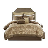 Madison Park Essentials Brystol 24 Piece Room in a Bag Faux Silk Comforter Jacquard Paisley Design Matching Curtains Down Alternative Hypoallergenic All Season Bedding-Set, Queen(90"x90"), Brown Madison Park