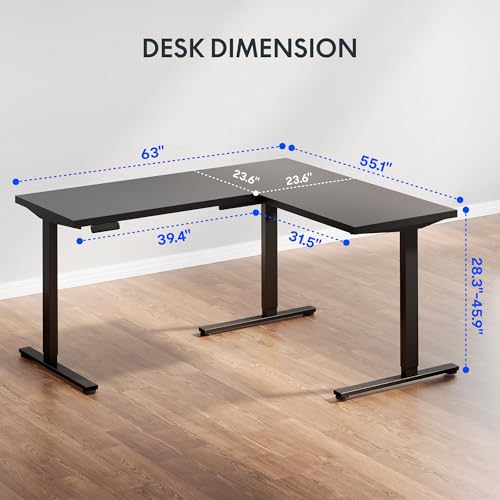 FLEXISPOT L Shaped Standing Desk, 63 x 55 Inch Electric Height Adjustable Corner Desk, Sit Stand Computer Workstation, Preset Controller, Home Office, Black Frame with Black Top FLEXISPOT