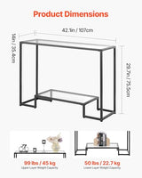 VEVOR Glass Console Table, 42 Inch Entryway Table, Modern Rectangle Sofa Table with Tempered Glass Top and Iron Legs, 2-Tier Consloe Desk for Living Room, Hallway, Entryway VEVOR