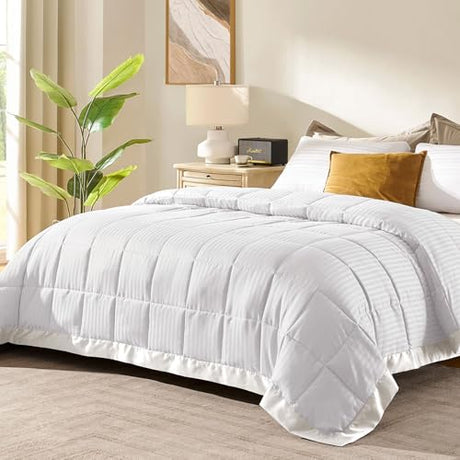 downluxe King Size Blanket with Satin Trim, Lightweight Down Alternative King Blanket for All Season, Machine Washable (Ivory, 90x108 Inch) downluxe