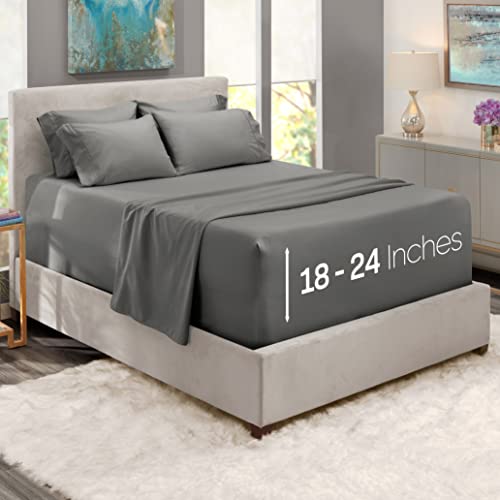 Hearth & Harbor Extra Deep Pocket Sheets - Fits Mattress 18-24 Inches Deep - Extra Deep Pocket Full Size Sets - 6 Piece Full Size - Full - Gray Hearth & Harbor
