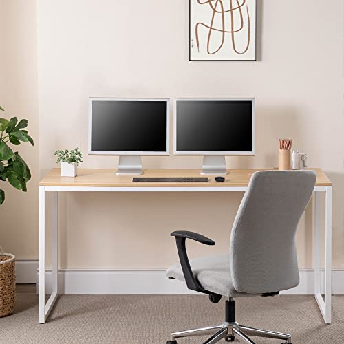 ZINUS Jennifer 63 Inch White Frame Desk, Computer Workstation, Office Desk, Easy Assembly, Natural Zinus