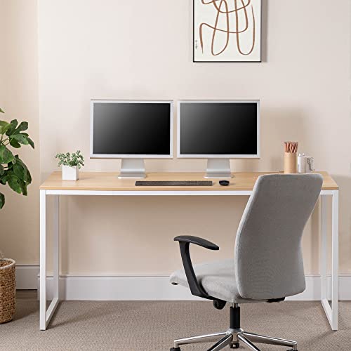 ZINUS Jennifer 63 Inch White Frame Desk, Computer Workstation, Office Desk, Easy Assembly, Natural