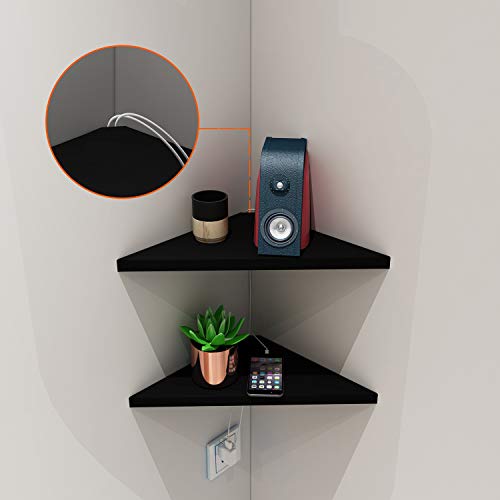 evron Corner Mounting Shelf,Easy to Install Wall Corner Shelf,Wood Immitation with Hole Pattern,Set of 2 evron