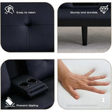 ODOLAR 67" Futon Sofa Bed,Convertible Sofa Bed with 2 Cup Holders,Sleeper Couch PVC Leather Removable Soft Armrest Small Couch for Living Room Apartments ﻿ (Black) ODOLAR