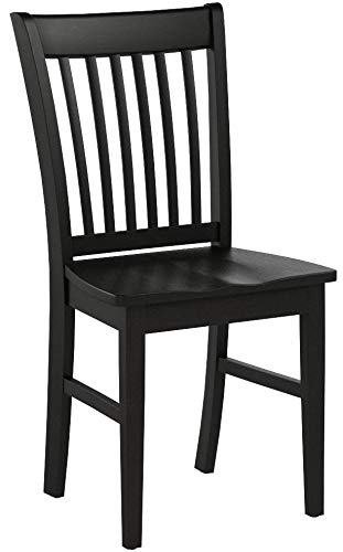 East West Furniture Norfolk Dining Slat Back Wood Seat Kitchen Chairs, Set of 2, Black - WoodArtSupply