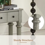 Knocbel Retro Console Table with 4 Drawers and Open Shelf, Vintage Sofa Tables with Slim Legs for Entryway Living Room 59.8" W x 11" D x 34" H Grey Wash Knocbel