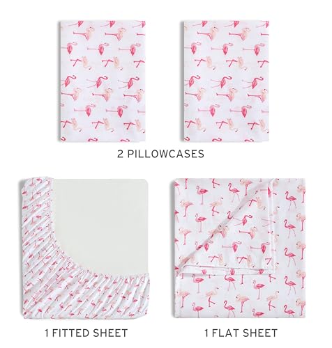 Beatrice Home Fashions Printed Microfiber Sheet Set, Soft Comfortable Easy Care, Includes 1 Fitted Sheet with 12" Deep Pockets, 1 Flat Sheet, Pillowcase, Full, Pink Flamingo Beatrice Home Fashions