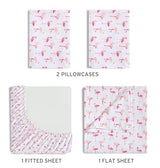 Beatrice Home Fashions Printed Microfiber Sheet Set, Soft Comfortable Easy Care, Includes 1 Fitted Sheet with 12" Deep Pockets, 1 Flat Sheet, Pillowcase, Full, Pink Flamingo Beatrice Home Fashions