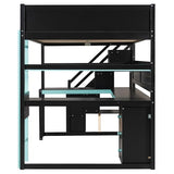 LUMISOL Full Size Gaming Loft Bed with Desk & Stairs, Solid Wood Loft Bed with Shelves & Pegboard, Black+Blue LUMISOL