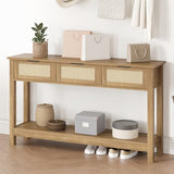 Luoxiao Rattan Console Table Boho Entryway Table with 3 Drawers Storage, Narrow Long Behind Couch Sofa Table for Living Room Side Table Entry Way Table Entrance Hallway Foyer, Natural, 47 Inch Luoxiao