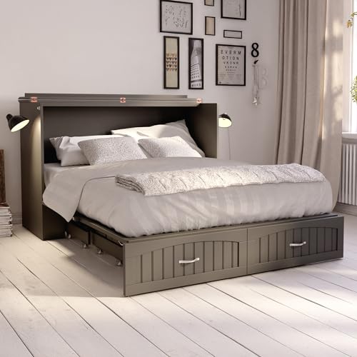 AFI, Southampton Murphy Bed Chest Queen with 6" Mattress, Storage Drawer & Built-in USB Charger, Grey AFI