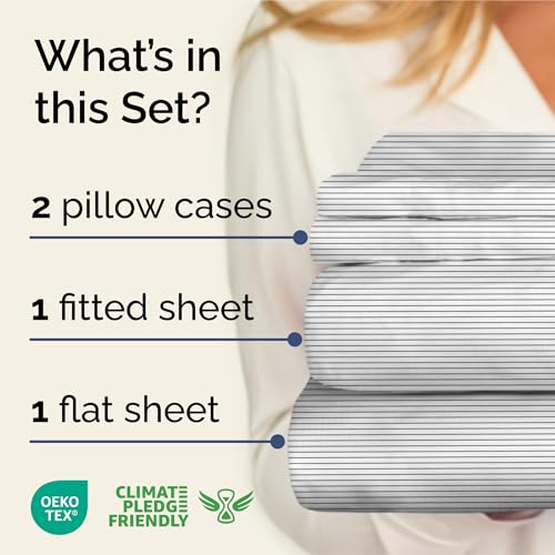 Striped Sheets - Black & White Striped Sheets - 1 Flat & 1 Fitted & 2 Pillowcases w/ Deep Pockets – Wrinkle & Fade Free - Soft, Breathable and Cooling – Luxury Pinstripe Bedding - Queen Size Bed Set CGK Unlimited