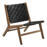 Modway Saoirse Faux Leather Wood Accent Lounge Chair in Walnut Black Modway