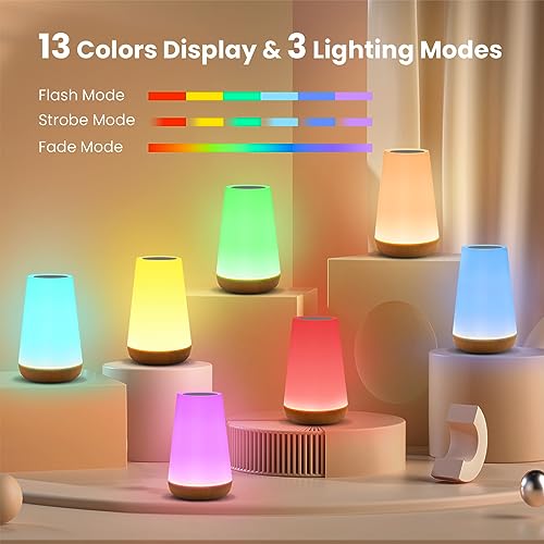 THAUSDAS Night Light, Dimmable Touch Lamp for Bedroom, Portable Table Bedside Lamp, 5 Brightness 13 RGB Colors, Night Lights for Baby Nursery Bathroom THAUSDAS