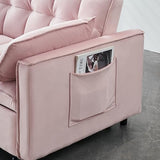 KEIKI Full Size Futon, 3 in 1 Convertible Sleeper with Reclining Backrest, Toss Pillows and Pockets, Small Velvet Loveseat Lounge, Pull-Out for Living Room, Pink KEIKI