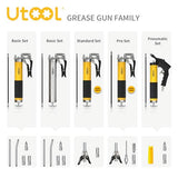 UTOOL Grease Gun, 8000 PSI Heavy Duty Pistol Grip Grease Gun Kit, 14 oz Capacity, 20 Inch Rubber Flex Hose, 1 Patented Double Handle Coupler, 1 Basic Coupler, 1 Needle Nozzle, 1 Hose Swivel, Yellow UTOOL
