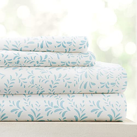 Linen Market Double-Brushed Patterned Microfiber Twin Sheet Set 3 Piece – Oeko-TEX Certified Ultra Soft & Wrinkle-Free - 16" Deep Pocket Sheets - Easy Care Twin Size - Burst of Vines Light Blue Linen Market