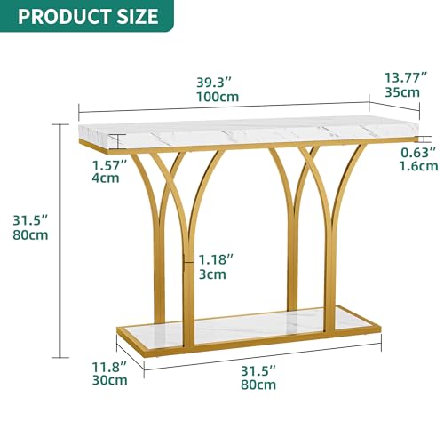YITAHOME Gold Console Table with LED Lights, White and Gold Entryway Table, Modern Narrow Sofa Side Foyer Accent Table with Faux Marble Top Luxury for Entry Way, Hallway, Living Room YITAHOME