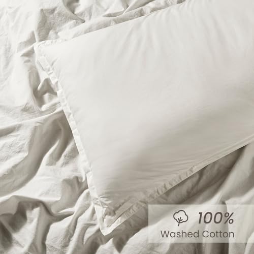 BIOWEAVES 100% Organic Washed Cotton Percale Weave Twin Duvet Cover Set | GOTS Certified Twin/Twin XL Duvet Cover & 1 Pillow Sham – 66x90 inches, Marshmallow BIOWEAVES