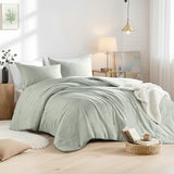 Regency Heights Full/Queen Size Comforter Set, Lightweight Sage Green Soft Bedding for All Seasons, 3 Pieces Chambray Print Solid Farmhouse Bed Set, Comforter & Shams Regency Heights