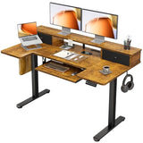 OffiGo U Shaped Electric Standing Desk with Drawers, 55 Inch Height Adjustable Desk with Keyboard Tray ＆ Ergonomic Monitor Stand, Sit Stand Table with Power Outlets for Home, Office, Rustic Brown OffiGo