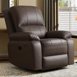 Attalee Leather Swivel Rocker Recliner Chair, Traditional Manual Chair, Upholstered Nursery Glider Rocking Recliner, Comfy Faux Leather Single Sofa with Pocket Spring for Living Room, Dark Brown