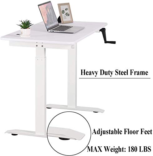 UNICOO Crank Adjustable Height Standing Desk, Adjustable Sit to Stand-up Home Office Desk, Computer Table, Portable Writing Desk (White Top/White Frame - NTCSET-01-WW) UNICOO