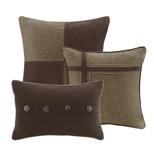 Madison Park Boone Cozy Comforter Set, Faux Suede, Deluxe Hotel Styling All Season Down Alternative Bedding Matching Shams, Decorative Pillow, King (104 in x 92 in), Rustic Brown 7 Piece Madison Park