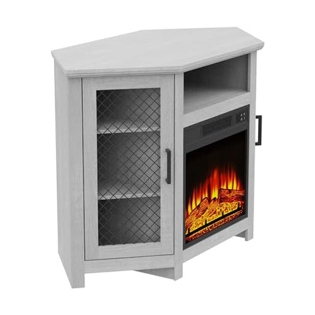 47" Corner Fireplace TV Stand Up to 55" TVs with 18" Electric Fireplace, Rustic Media TV Stands for Living Room, Television Stands with Adjustable Shelves, Entertainment Media Stand (Gray) ELEVARAWOOD