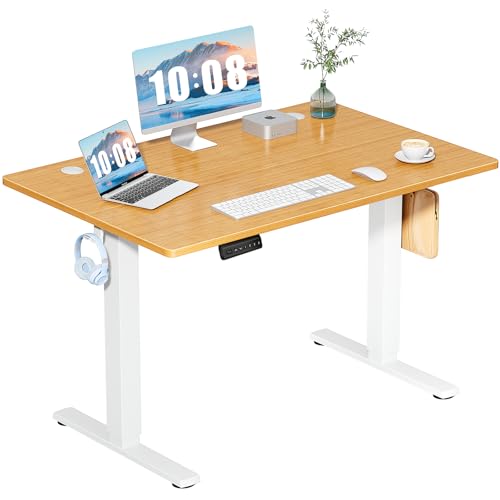 DUMOS 48 Inch Electric Standing Desk Height Adjustable, Sit to Stand Up Computer Workstations Work PC Table Home Office Study Writing Gaming Desks with Memory Presets for Walking Pad, Bedroom, Oak DUMOS