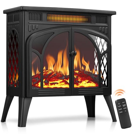 R.W.FLAME Electric Fireplace Heater 25" with Remote Control, Cathedral Stylish, Different Flame Effects and Log Set Colors, Adjustable Brightness and Heating Mode, Overheating Safe Design R.W.FLAME