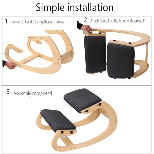 Ergonomic Kneeling Chair Adjustable Rocking Knee Chair Posture Chair for Desk,Wood Grey Home Office Kneeling Stool and Kneel Chair FDHUIJIA