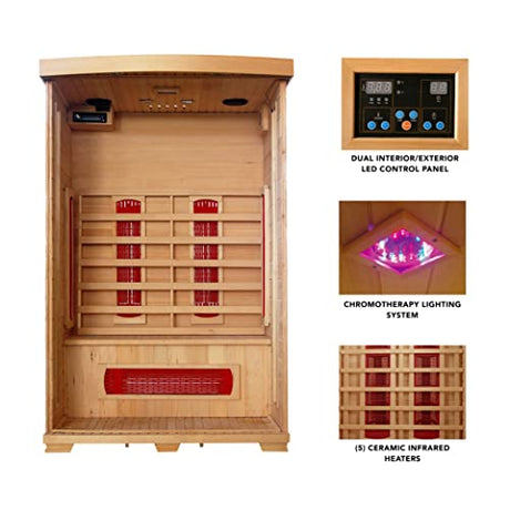 HeatWave BSA2406 2-Person Deluxe Ceramic Infrared Sauna, 1-2, Hemlock Blue Wave
