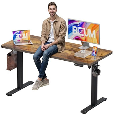 BIZUM Electric Standing Desk, 55" x 24" Height Adjustable Desk, Rustic Brown Sit to Stand Desk Memory Gaming Computer Workstation for Home Office