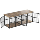 Garvee 87 in Extra Large Double Dog Crate Furniture with Divider, Heavy Duty Indoor Double Dog Cage with 3 Doors, XXL Wooden Pet House TV Stand for 2 Pets, Black+Brown Garvee