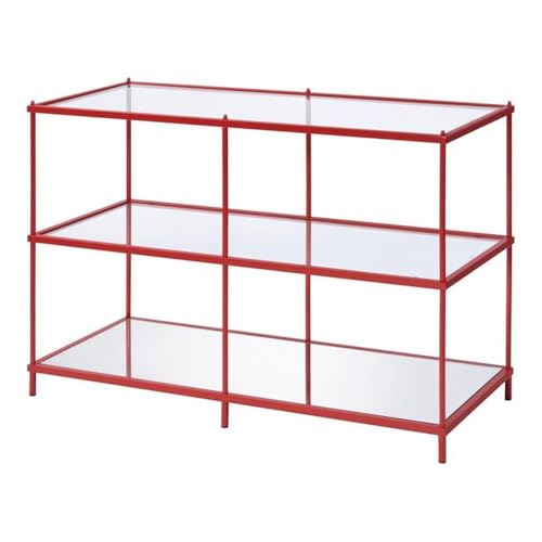 BOWERY HILL Contemporary Metal Console Table, 42" W x 17" D x 30" H, Red Finish, Steel Frame with Tempered Glass and Mirrored Shelves, Modern Minimalist Design for Living Room or Entryway BOWERY HILL