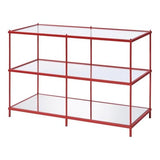 BOWERY HILL Contemporary Metal Console Table, 42" W x 17" D x 30" H, Red Finish, Steel Frame with Tempered Glass and Mirrored Shelves, Modern Minimalist Design for Living Room or Entryway BOWERY HILL