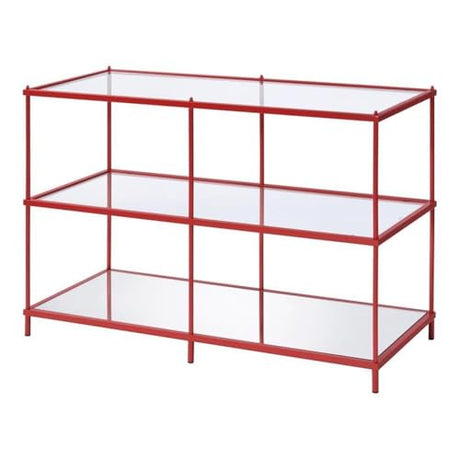 BOWERY HILL Contemporary Metal Console Table, 42" W x 17" D x 30" H, Red Finish, Steel Frame with Tempered Glass and Mirrored Shelves, Modern Minimalist Design for Living Room or Entryway BOWERY HILL