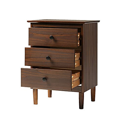 Walker Edison Traditional Wood 3 Drawer Nightstand Side Table Bedroom Storage Drawer and Shelf Bedside End Table, 18 Inch, Walnut