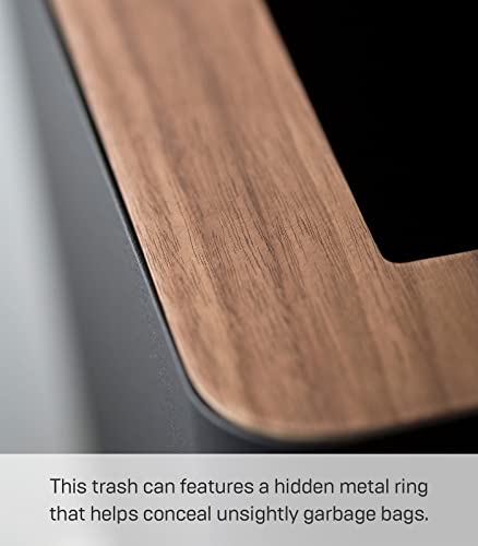 Yamazaki Home Trash Can - Small Modern Home Wastebasket for Bathroom Kitchen office Steel + Wood One Size Walnut YAMAZAKI