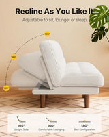 AMADA HOMEFURNISHING 65" Futon Sofa Bed, Convertible Futon Couch with Adjustable Backrest, Ergonomic Recliner Sleeper Sofa with Corduroy Fabric for Living Room, Office, Guest Room (White) AMADA HOMEFURNISHING