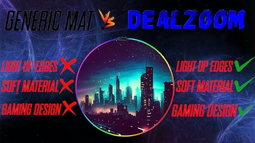 DEALZOOM Gaming Chair Mat LED RGB Gaming Lights (Skyline 47”) - Noise Cancelling, Anti-Slip Gamer Floor Mat – Scratch Resistant Computer Gaming Mat for Chair – Office Chair Mat for Hardwood Floor DEALZOOM