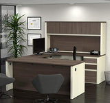 Bestar Prestige + 72W U-Shaped Executive Desk with 2 Pedestals and Hutch in White Chocolate & Antigua Bestar