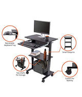 Stand Up Desk Store Mobile Rolling Adjustable Height Standing Workstation with Printer Shelf and Slideout Keyboard Tray (Black Frame/Black Top, 30" Wide) S Stand Up Desk Store